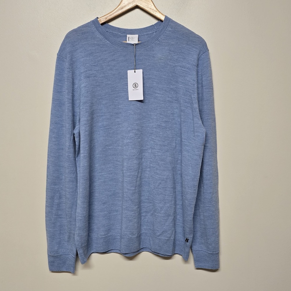 BOGNER OLE Mens Blue Virgin Wool Crew Neck Sweater Long Sleeve Classic XXL $250‎